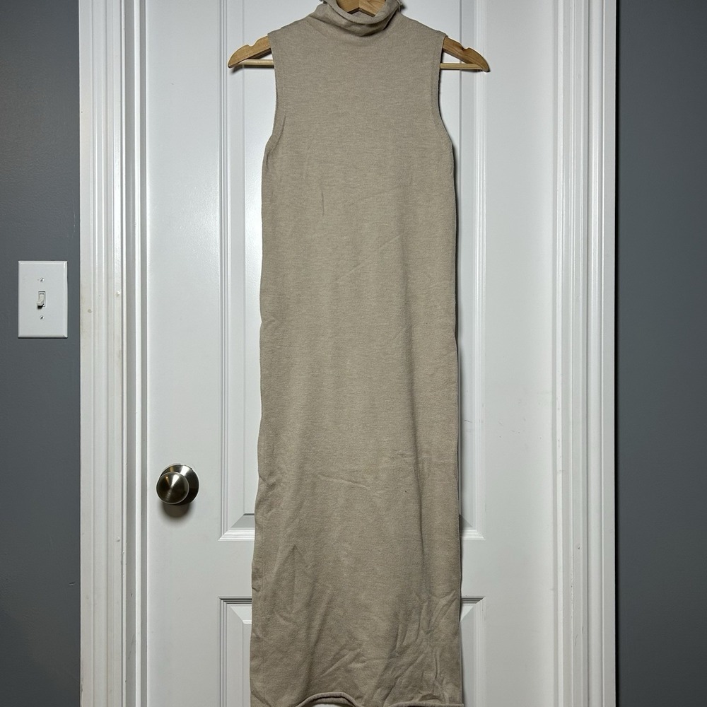 Zara Oatmeal Sleeveless Turtleneck Fitted‎ Maxi Sweater Dress Minimalist Style